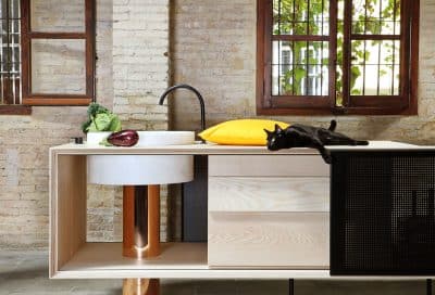 Mut Design Created a Mobile Kitchen of Wood, Copper and Marble