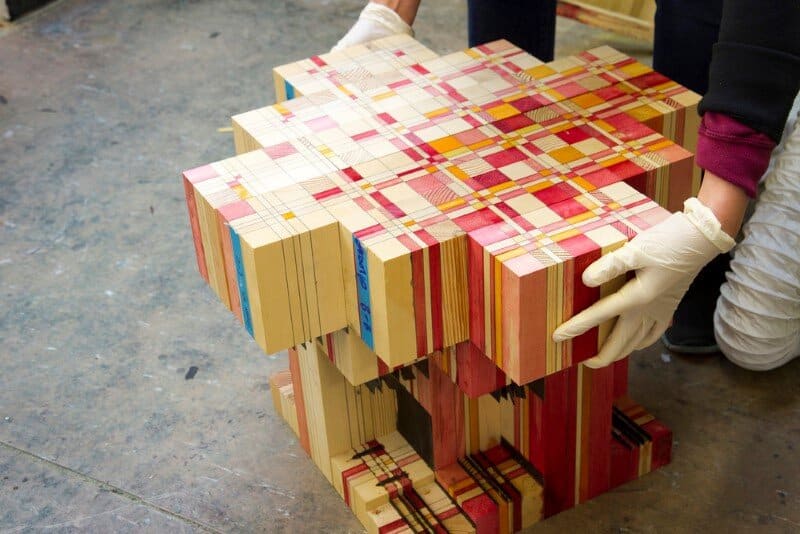 Endgrain - furniture made of dye-soaked pieces of timber (8)