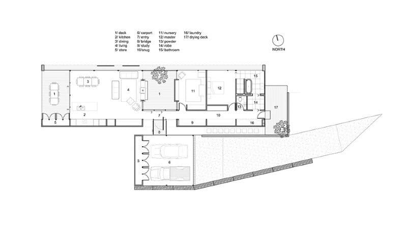 Wood house with single level built at the height on a metal frame (11)