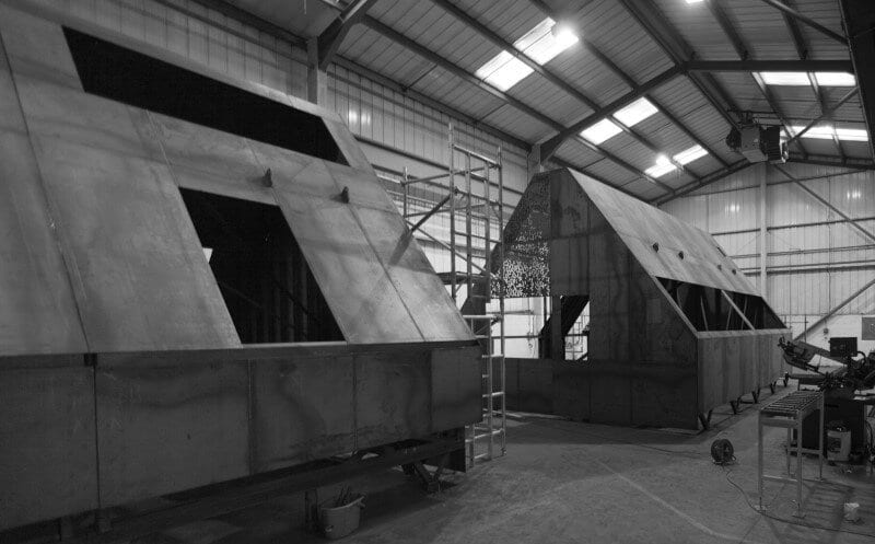 London House - family home formed of two sculptural volumes of weathering steel (14)