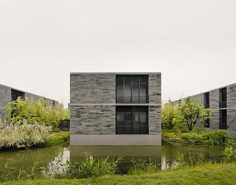 Apartment buildings surrounded by a water garden and wild landscape (2)