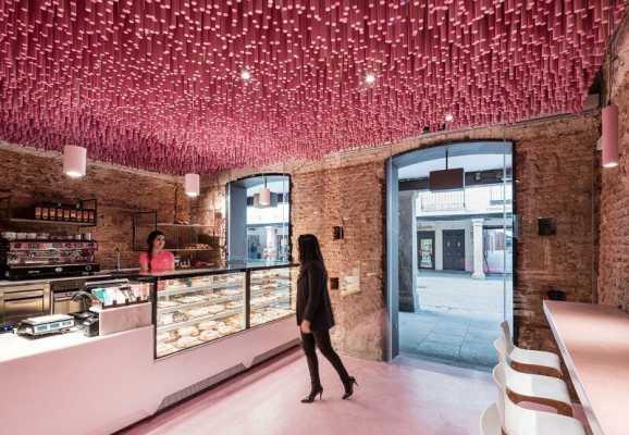 12,000 Pink Wooden Sticks Hanging from the Ceiling