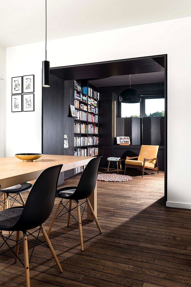 dining room, library