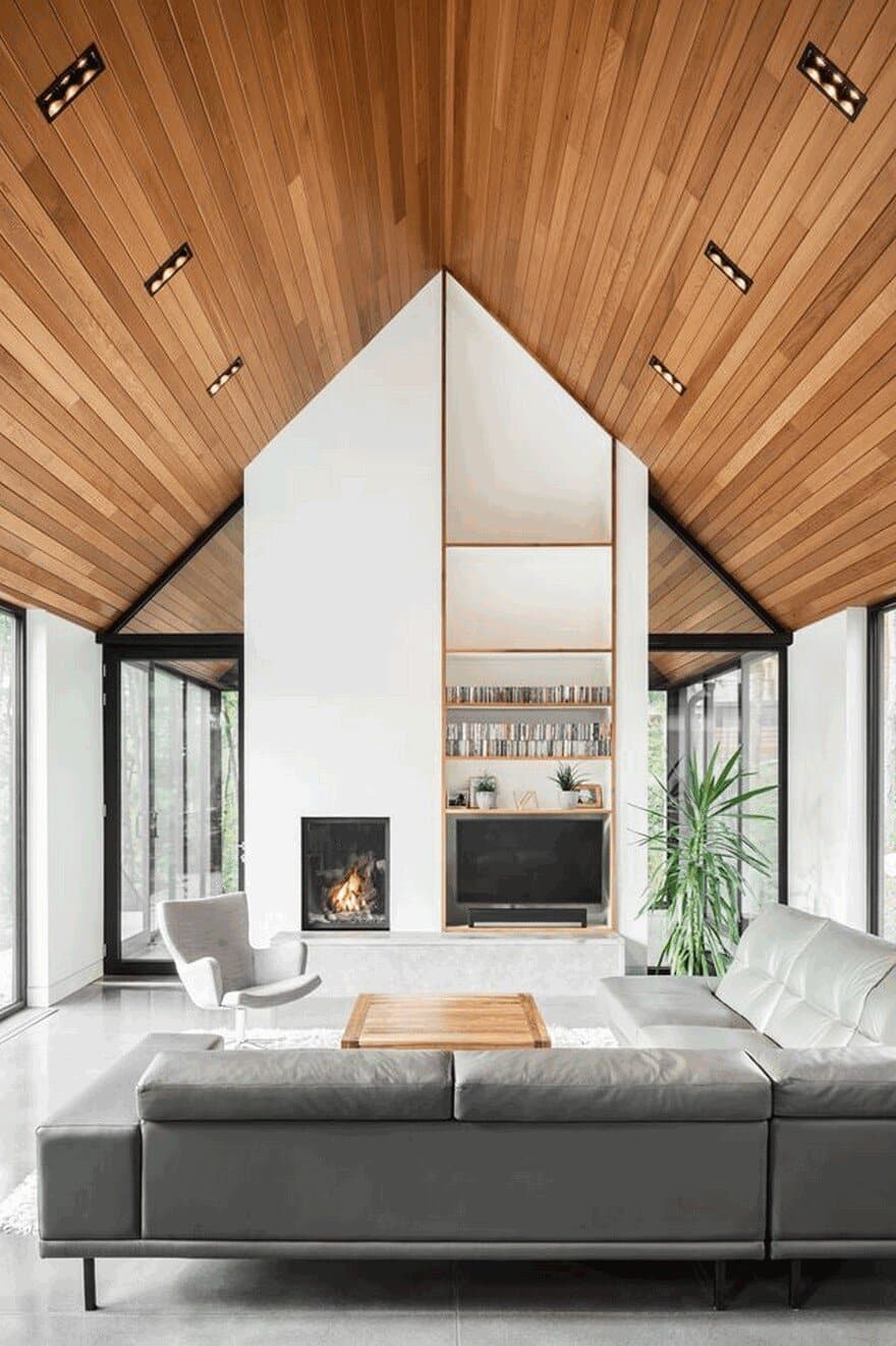 living room, fireplace, Thellend Fortin Architects