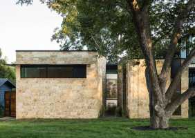 Modern House in Austin Designed as a Grouping of Small Intimate Stone Pavilions