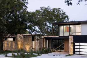 Modern House in Austin Designed as a Grouping of Small Intimate Stone Pavilions