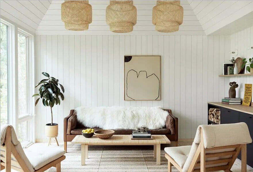 living room, Cedar-Clad Cabin