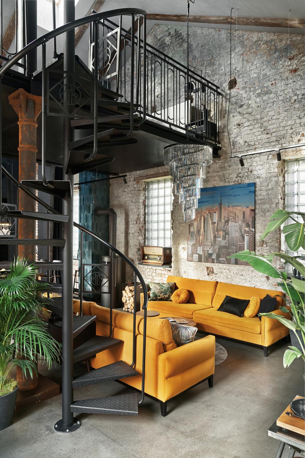 steel stairs, living area, Sikora Interiors