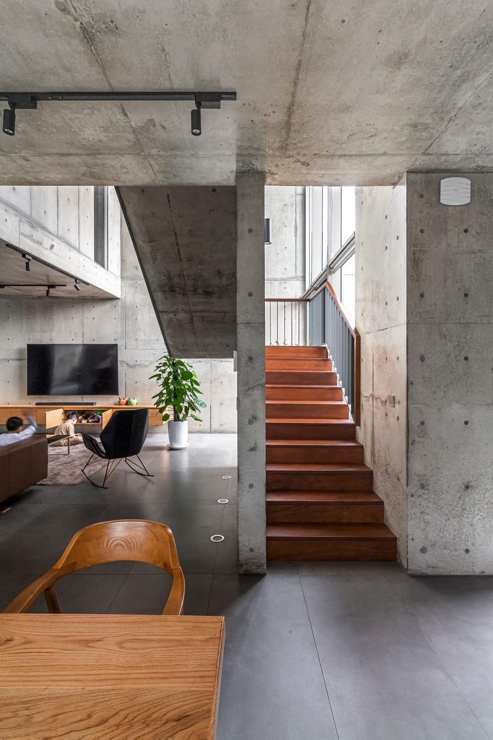 stairs, living area, Bắc Giang House / HGAA