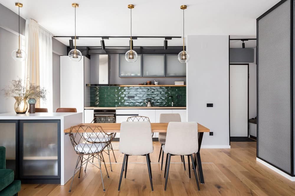 dining area, kitchen, Stylish Black Lines Apartment