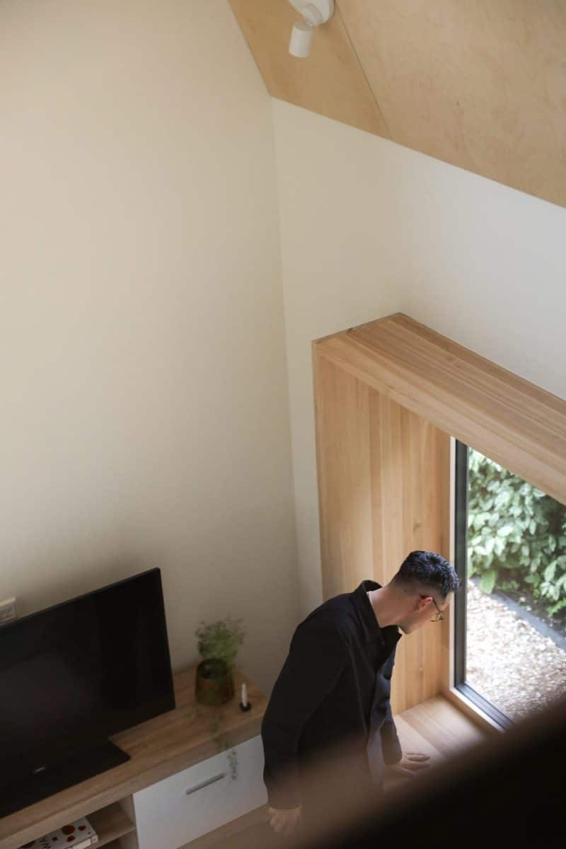 living room, sustainable prefab house, wooden shelter