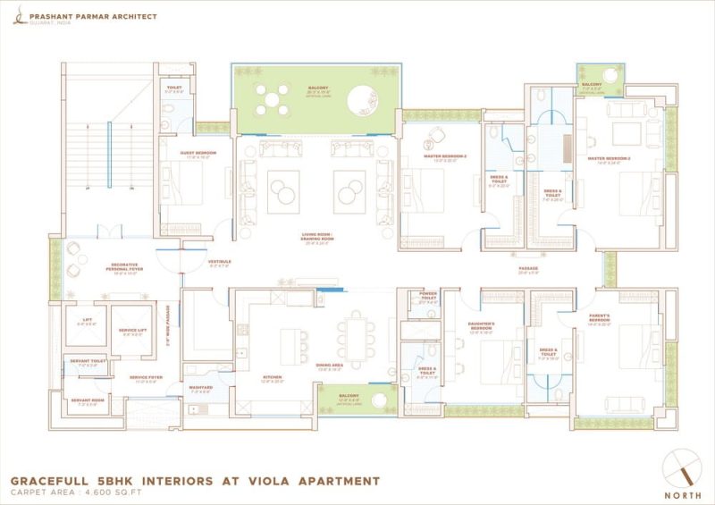 Graceful 5BHK Interiors at Viola Apartment by Ar. Prashant Parmar